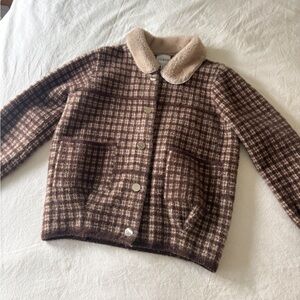 Checkered Faux Fur Collar Jacket